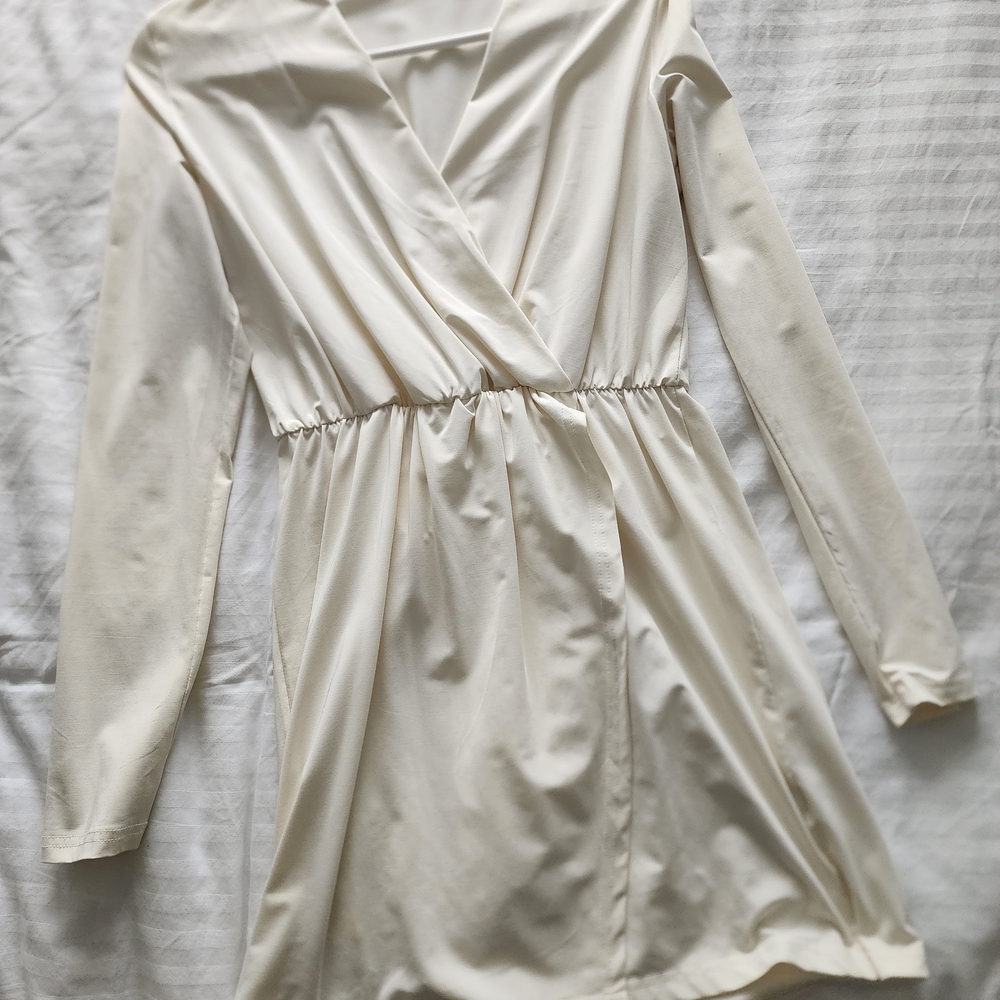 Tobi Cream Long Sleeve Wrap Dress